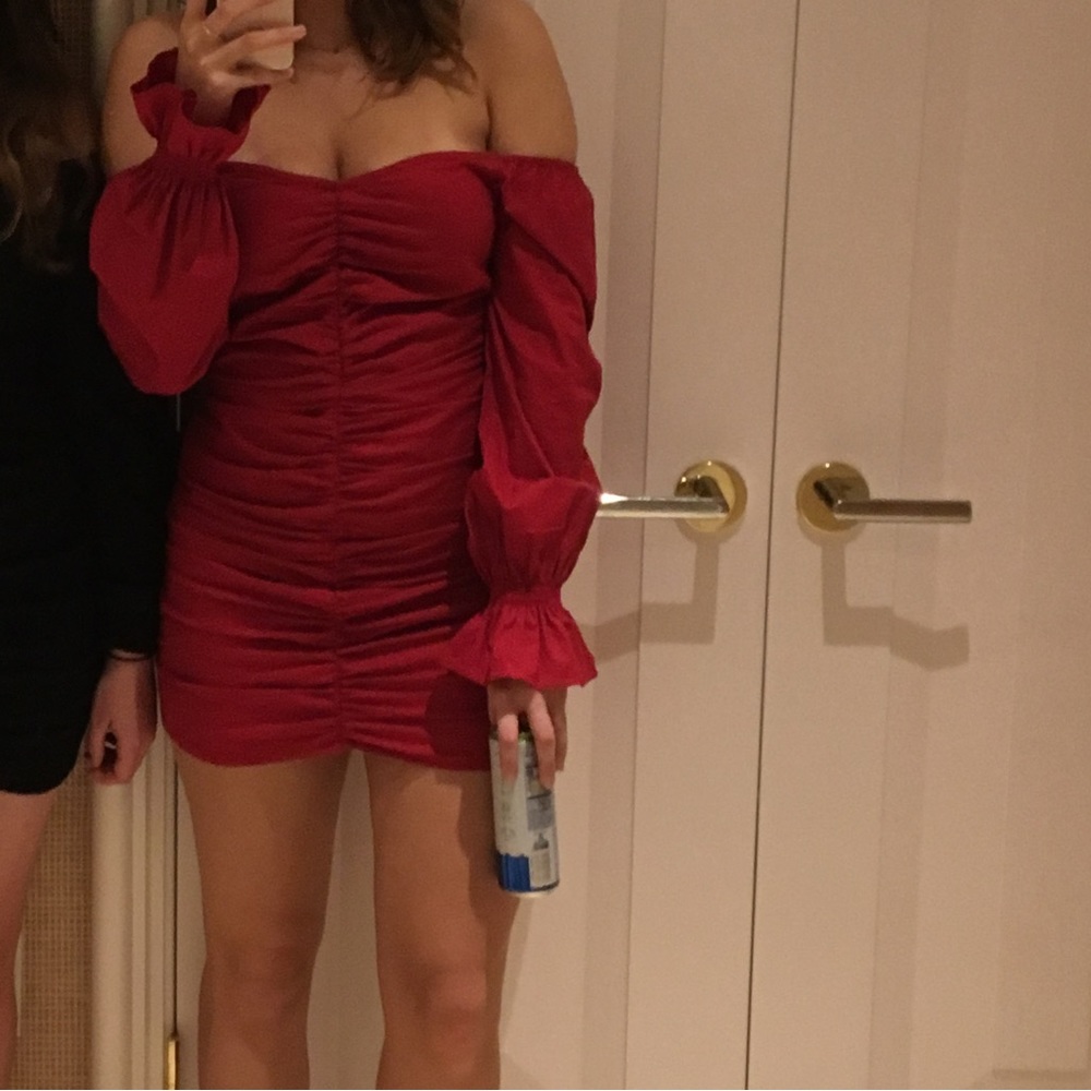 Cotton Candy LA off the shoulder long sleeve red mini dress